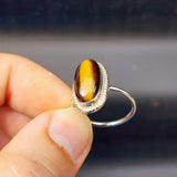 (Q) Solid Sterling Silver & Natural Tigers Eye Oval Handmade Solitaire Ring