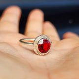 (O) Solid Sterling Silver & Red Zircon Stone Handmade Solitaire Ring