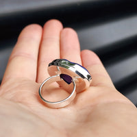 (Q) Solid Sterling Silver & Rustic Natural Blue Quartz Heart Handmade Signet Ring