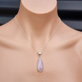 Solid Sterling Silver & Natural Kunzite Waterdrop Handmade Pendant Necklace