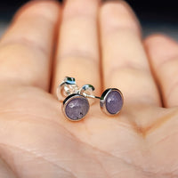 Natural Tanzanite & Solid Silver Round Stud Earrings