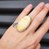 (R) Solid Sterling Silver & Natural Yellow Serpentine Oval Handmade Solitaire Ring