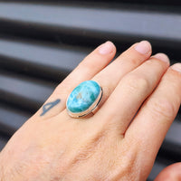 (Q) Solid Sterling Silver & Natural Blue Larimar Handmade Solitaire Ring