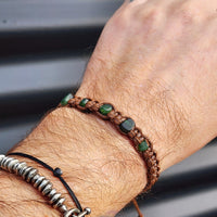 Greenstone One Off Macrame Bracelet - Brown 5 Stones