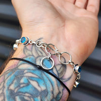 Solid Sterling Silver & Natural Blue Topaz Handmade Chain Bracelet