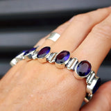 Solid Sterling Silver & Natural Amethyst Handmade Chain Bracelet