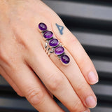 (Q) Solid Sterling Silver & Natural Amethyst XL Multi Setting Handmade Solitaire Ring