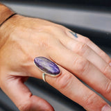 (T) Solid Sterling Silver & Natural Charoite XL Oval Handmade Solitaire Ring