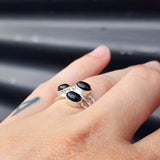 (R) Solid Sterling Silver & 3x Setting Black Onyx Stone Handmade Ring