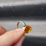 (Q) Solid Sterling Silver & Citrine Stone Pear Handmade Solitaire Ring