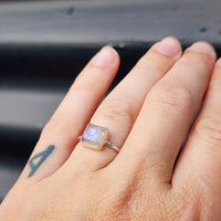 (Q) Solid Sterling Silver & Moonstone Handmade Solitaire Ring