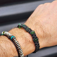 Greenstone Macrame Bracelet - Black 5 Stones