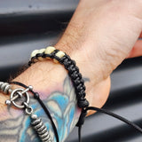 Bone Carving Cylinder Bead Macrame Bracelet - Black