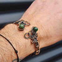 Handmade Copper & Natural Greenstone Cuff Bracelet