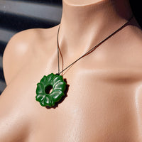 Natural Nephrite Greenstone Lotus Flower Pendant Necklace