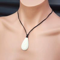 Natural Hand Carved Maori Bone Carving Pendant Necklace - Carved Patu With Binding