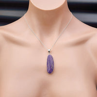 Solid Sterling Silver & Natural Charoite Handmade Irregular Shaped Pendant Necklace