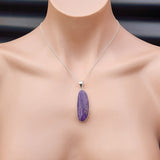 Solid Sterling Silver & Natural Charoite Handmade Irregular Shaped Pendant Necklace