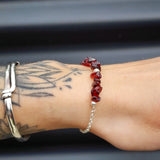 Solid Sterling Silver & Natural Garnet Handmade Chain Bracelet