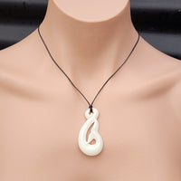 Natural Hand Carved Maori Bone Carving Pendant Necklace - Whale Tail Hook