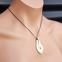 Natural Hand Carved Maori Bone Carving Pendant Necklace - Curved Hook