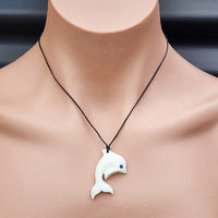 Natural Hand Carved Maori Bone Carving Pendant Necklace - Dolphin