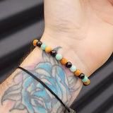 Adults Elastic Bracelet - Polished Cherry Amber & Pine Wood + Amazonite