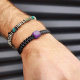 Natural Amethyst Cube Black Macrame Bracelet