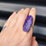 (T) Solid Sterling Silver & Natural Charoite XL Oval Handmade Solitaire Ring