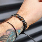 Black Macrame Cord & Polished Green Amber Bracelet