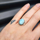 (R) Solid Sterling Silver & Natural Larimar Handmade Solitaire Ring