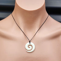 Natural Hand Carved Maori Bone Carving Pendant Necklace - Koru