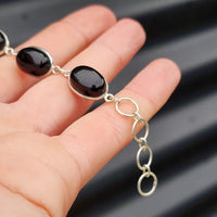 Solid Sterling Silver & Natural Black Onyx Handmade Chain Bracelet