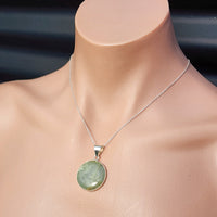 Solid Sterling Silver & Natural Aquamarine Handmade Round Pendant & Chain Necklace