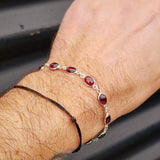 Solid Sterling Silver & Natural Garnet Handmade Chain Bracelet