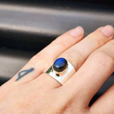 (R) Solid Sterling Silver & Natural Labradorite Handmade Cuff Ring