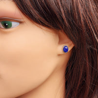 Natural Lapis Lazuli & Solid Silver Oval Stud Earrings