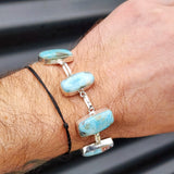 Solid Sterling Silver & Natural Larimar Handmade Chain Bracelet