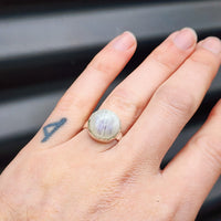 (Q) Solid Sterling Silver & Natural Round Moonstone Handmade Solitaire Ring