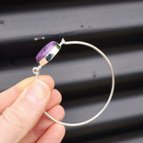 Solid Sterling Silver & Natural Charoite Handmade Bangle Bracelet