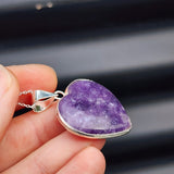 Solid Sterling Silver & Natural Lepidolite Handmade Heart Pendant Necklace