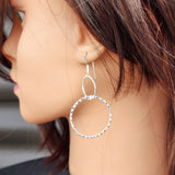 Handmade Solid Sterling Silver Double Hoop Hanging Earrings