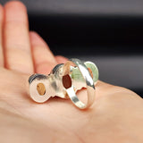 (Q) Solid Sterling Silver & Natural Two Tone Citrine Stone Handmade Ring