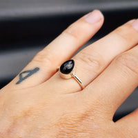 (Q) Solid Sterling Silver & Black Onyx Pear Handmade Solitaire Ring