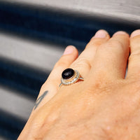 (Q) Solid Sterling Silver & Black Onyx Stone Round Handmade Solitaire Ring