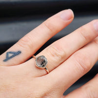 (Q) Solid Sterling Silver & Natural Herkimer Diamond Irregular Setting Handmade Signet Ring