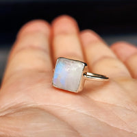 (O) Solid Sterling Silver & Moonstone Handmade Solitaire Ring