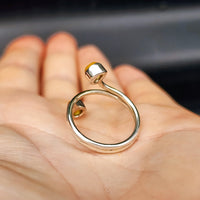 (Q) Solid Sterling Silver & Natural Amber Double Setting Handmade Ring