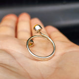 (Q) Solid Sterling Silver & Natural Amber Double Setting Handmade Ring