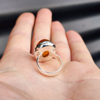 (T) Solid Sterling Silver & Natural Baltic Amber Handmade Oval Solitaire Ring